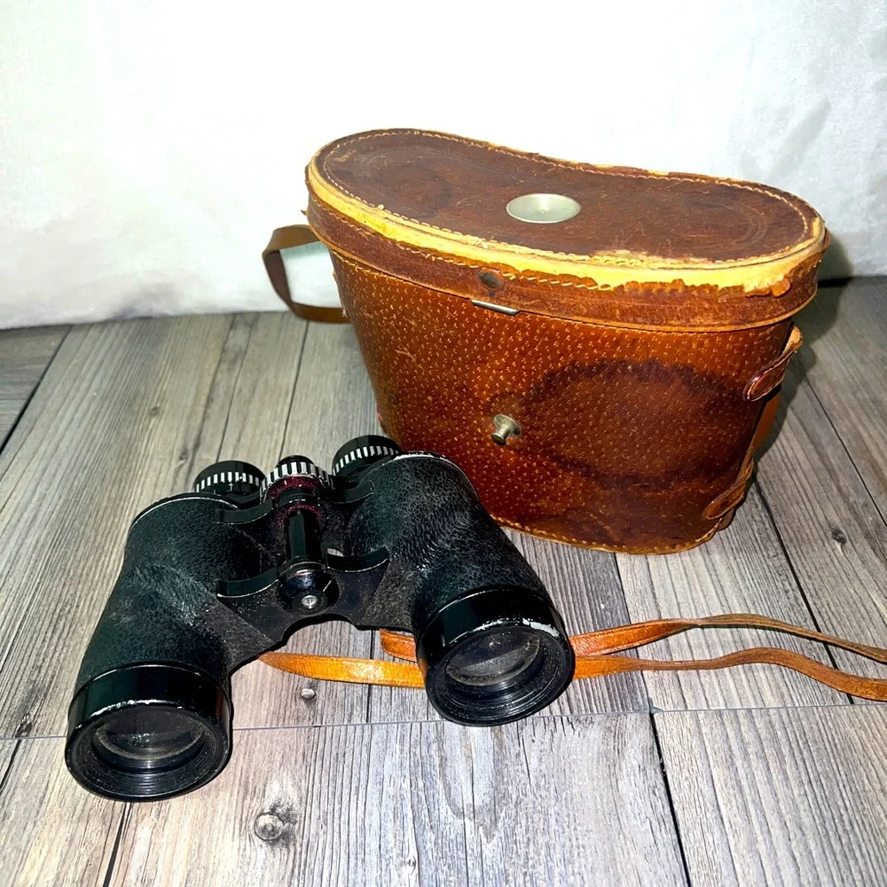 Vintage Binolux Binoculars 7x35 With lined leather Case and Compass No.E-2 68042